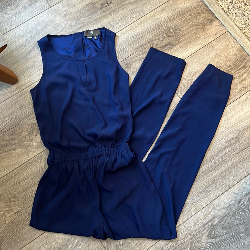 Sachin Babi Size 0 Blue Jumpsuit. From Saks. Worn Once. Open Button Back.